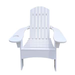 White Populus Wood Outdoor Adirondack Chair Armchair with Cup Holder and Umbrella Hole for Beach, Pool, Campfire Chair