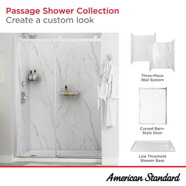 American Standard Passage 57.8 in. W x 72 in. H Sliding Frameless Shower Door in Silver with Clear Glass American Standard Passage 57.8 in. W x 72 in. H Sliding Frameless Shower Door in Silver with Clear Glass