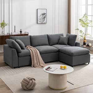 104 in. Polyester L-shaped Modular Sectional Sofa in. Dark Gray with Reversible Chaise