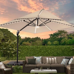 10 ft. x 10 ft. Outdoor Square Cantilever LED Patio Umbrella, Aluminum Frame and Innovative 360° Rotation System, Sand
