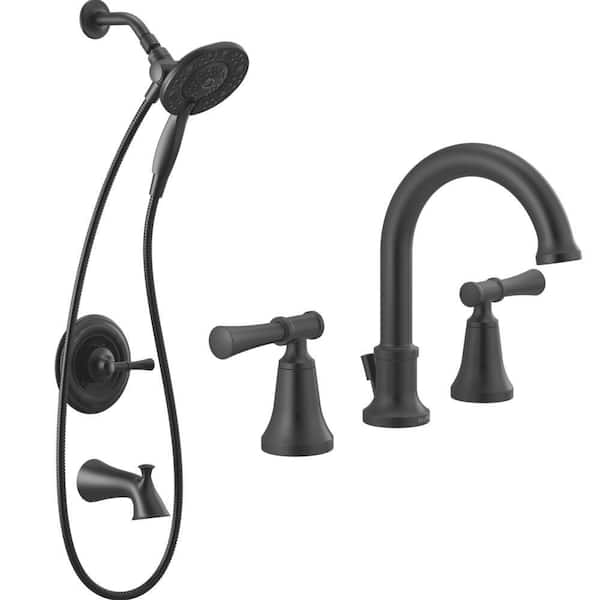 Chamberlain 8 in. Widespread 2-Handle Bathroom Sink Faucet Bundle In2ition Tub/Shower Trim and Rough-In in Matte Black