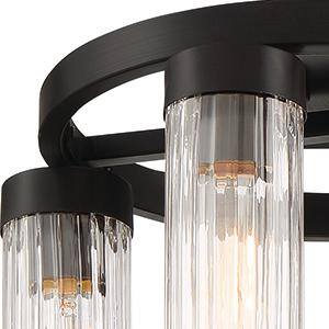 Braden Iron Graphite 14.5" Modern Semi-Flush Mount with Striated Glass