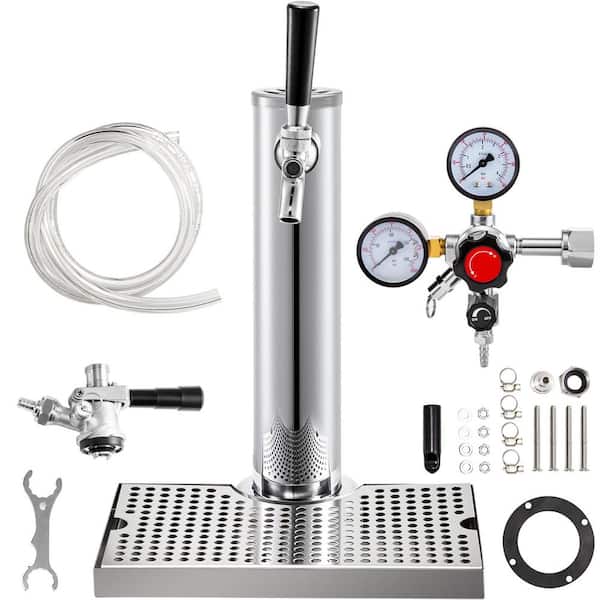 VEVOR Kegerator Tower Silver Kit Single Tap Stainless Steel Deluxe Kegerator Tower Kit with Removable Drip Tray for Home