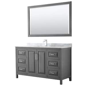 Daria 60 in. Single Bathroom Vanity in Dark Gray with Marble Vanity Top in Carrara White and 58 in. Mirror