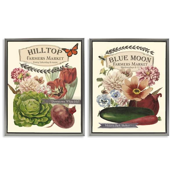 Vintage Farmers Markets by Vision Studio 2-Pieces Gray Floater Frame Food Graphic Art Print 31 in. x 25 in.