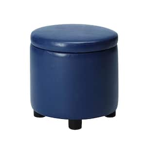 Designs4Comfort Blue Faux Leather Round Accent Storage Ottoman