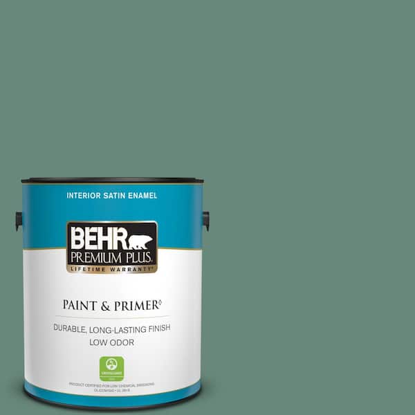 BEHR PREMIUM PLUS 1 gal. #470F-5 Garland Satin Enamel Low Odor Interior Paint & Primer