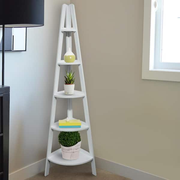 White Wood 5 Shelf Ladder Bookcase 176, Stair Step Bookcase Home Depot