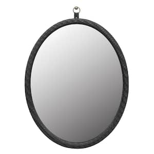 23.6 in. W x 29.9 in. H Small Oval PU Covered MDF Framed Wall Bathroom Vanity Mirror in Black