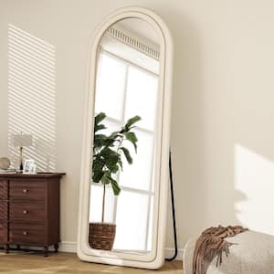 24 in. W x 63 in. H White Arched Flannelette Wood Framed Modern Full Length Mirror