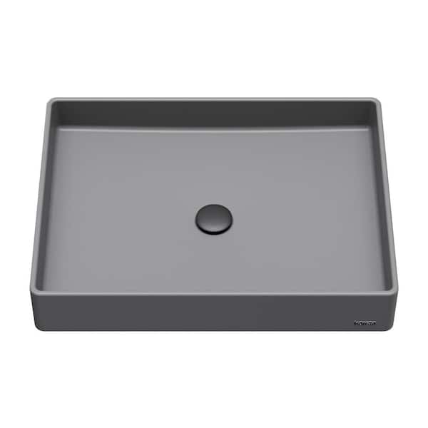 Karran SQS500 23-5/8 in. Quartz Rectangular Vessel Bathroom Sink in Gray