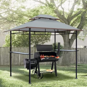 6 ft. x 9 ft. Grill Outdoor Patio Grill Gzebos with Ventilation Double Top, Gray