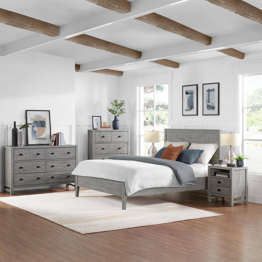 Arden 5-Piece Driftwood Gray Pine Bedroom Set with Queen Bed