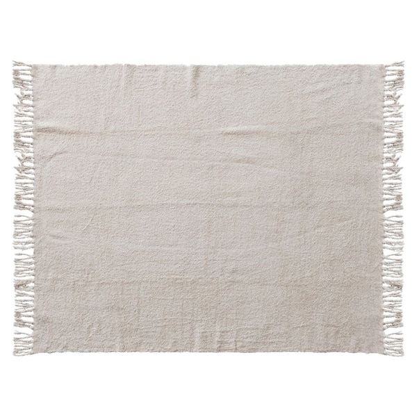 Natural Woven Viscose Throw Blanket with Fringe