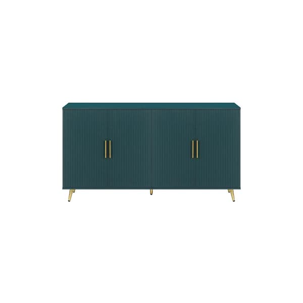 Unbranded 60 in. W x 15.7 in. D x 32.3 in. H Antique Green Freestanding Linen Cabinet with 4-Doors and 1 Shelf for Bathroom