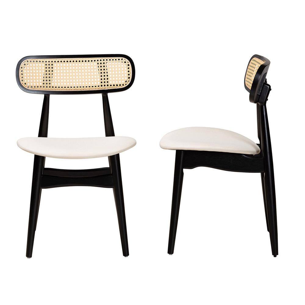 Tarana Cream Fabric and Black Wood 2-Piece Dining Chair Set