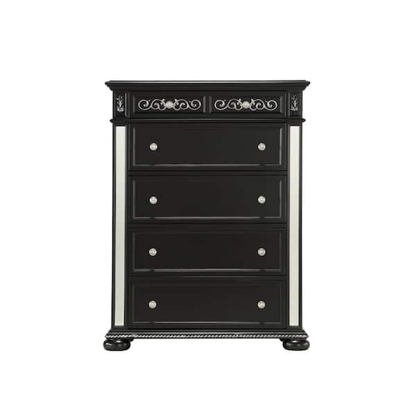 HomeRoots Amelia Black 5-Drawer Chest of-Drawers ( 18 in. W x 57 in. H)