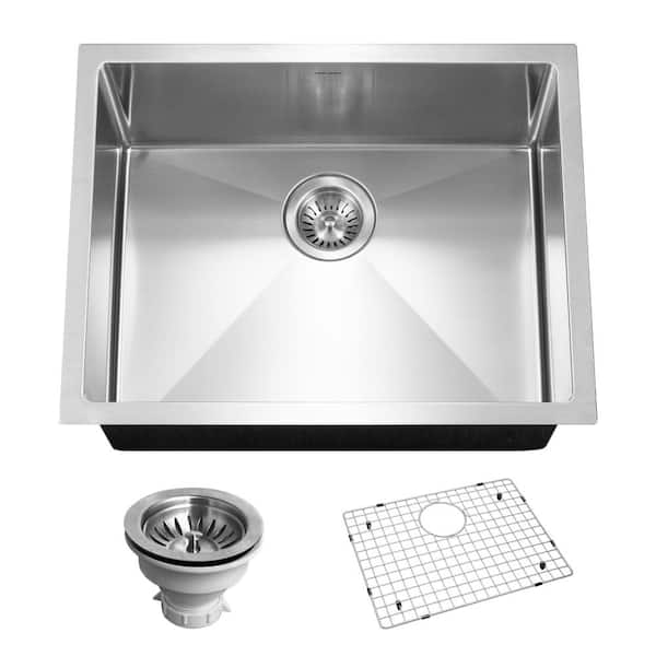 HOUZER Savoir Series Undermount Stainless Steel 23 in. Single Bowl Kitchen Sink, Satin Brushed