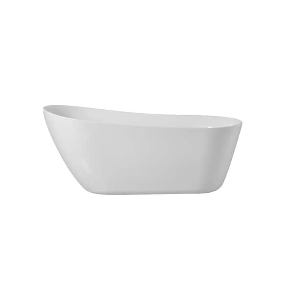 Unbranded Timeless Home 67 in. L x 30.7 in. W x 28 in. H Oval Acrylic Flatbottom Non-Whirlpool Bathtub in Glossy White