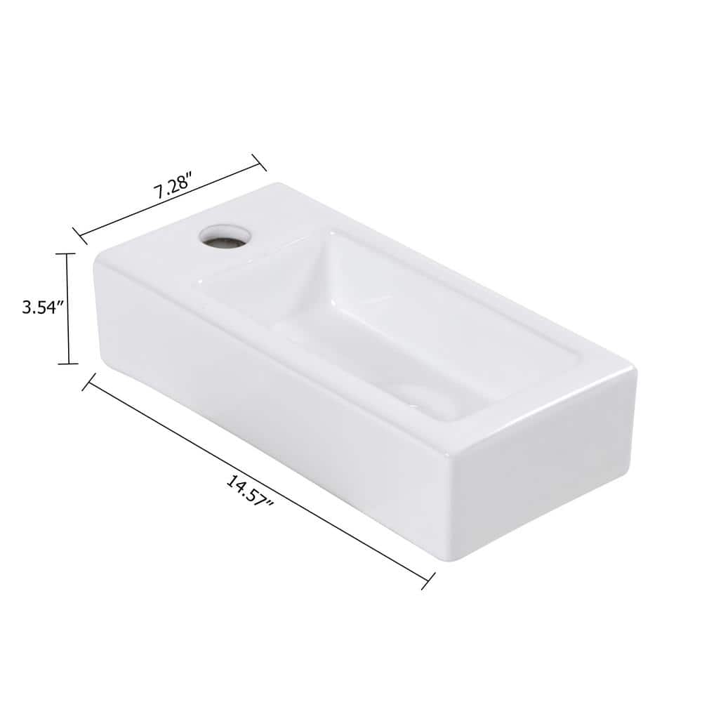 15" White Ceramic Wall-Mounted Floating Bathroom Sink