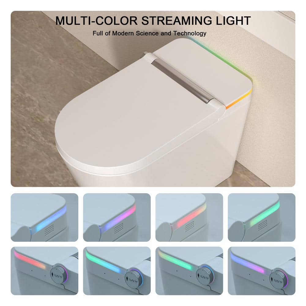 Elongated White Ceramic Smart Bidet Toilet with Heated Seat