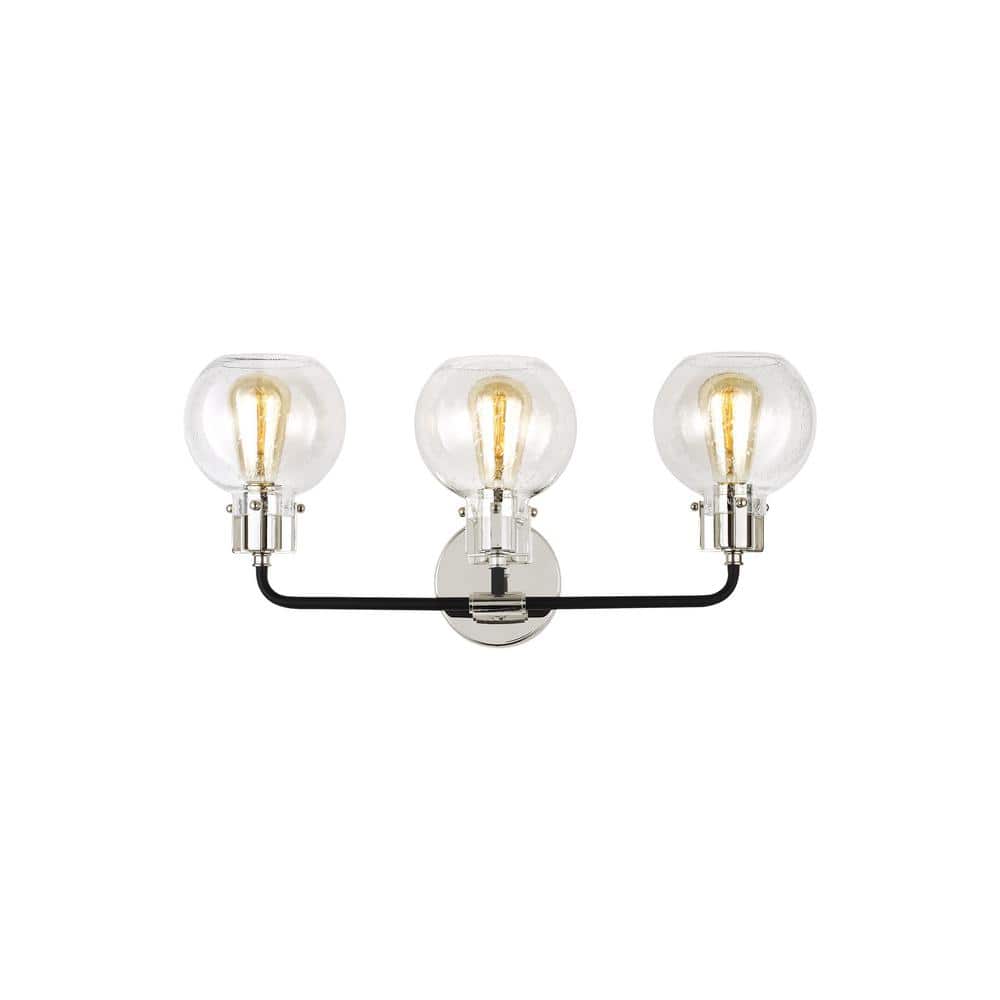 Clara 3-Light Polished Nickel and Black Vanity Light