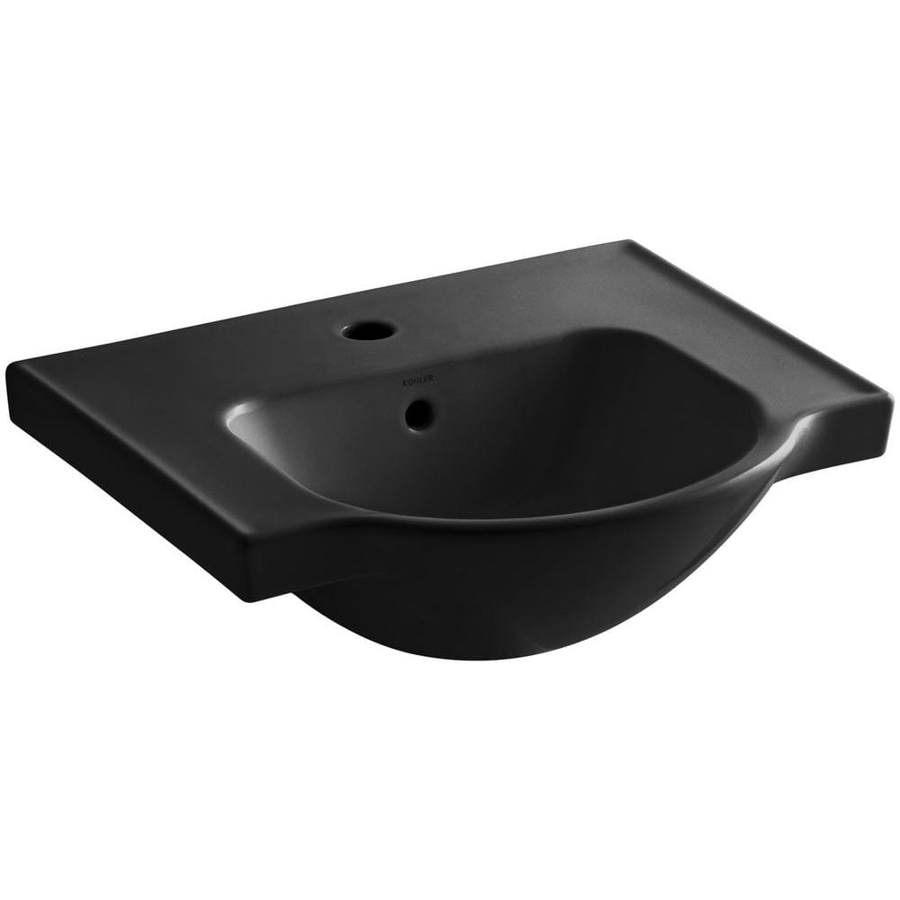 KOHLER Veer 21 in. Vitreous China Pedestal Sink Basin in Black Black