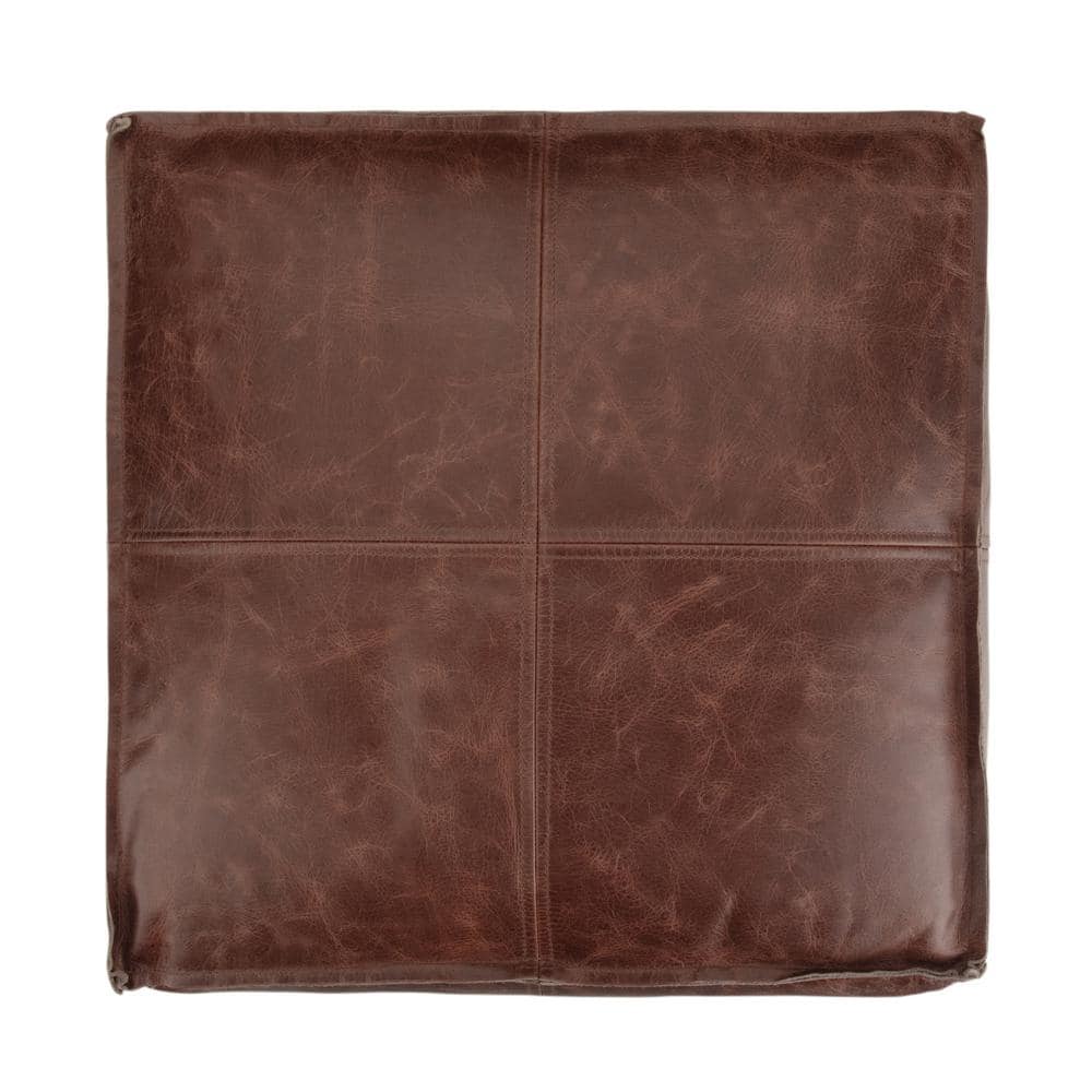 Sheffield Distressed Brown Genuine Leather Square Pouf