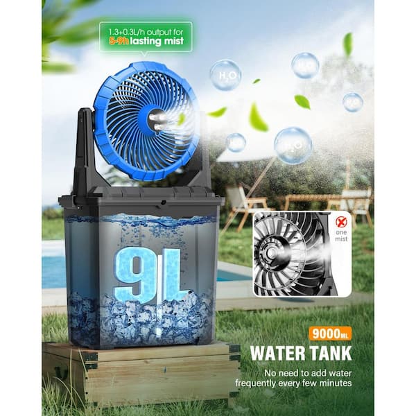 9L 10 in. Portable Misting Fan 20000mAh Rechargeable 3-Winds 3