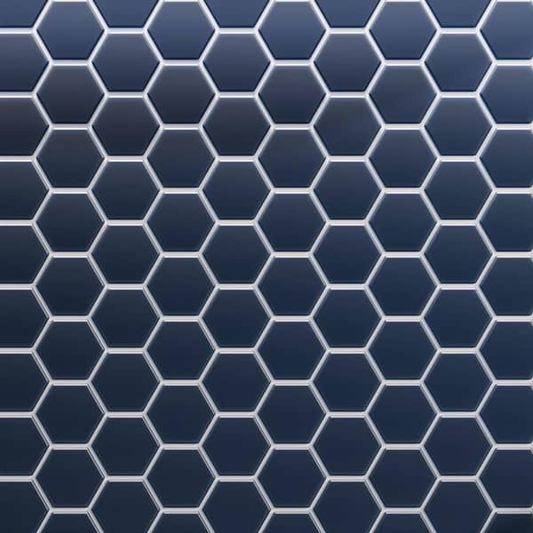 3 in. Beehive 10.25 in. x 11.75 in. Hexagon Deep Blue Matte Glass Mesh-Mounted Mosaic Tile (9.13 sq. ft./Case)