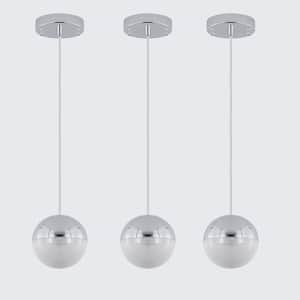 3-Light Dimmable Integrated LED Silver Chrome Ball Pendant Chandelier for Dining Room