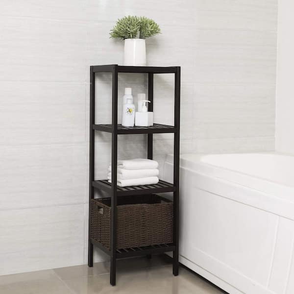 Dracelo 3-Tier Brown Bathroom Ladder Shelf, Bathroom Floor Storage Shelf with Drawer