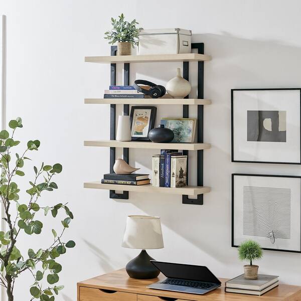 Modern 3-Tier Hanging Bracket Wall Shelves in Black Metal and White Bi –  Danya B.