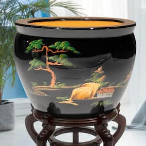 12 in. Landscape Black Lacquer Fishbowl