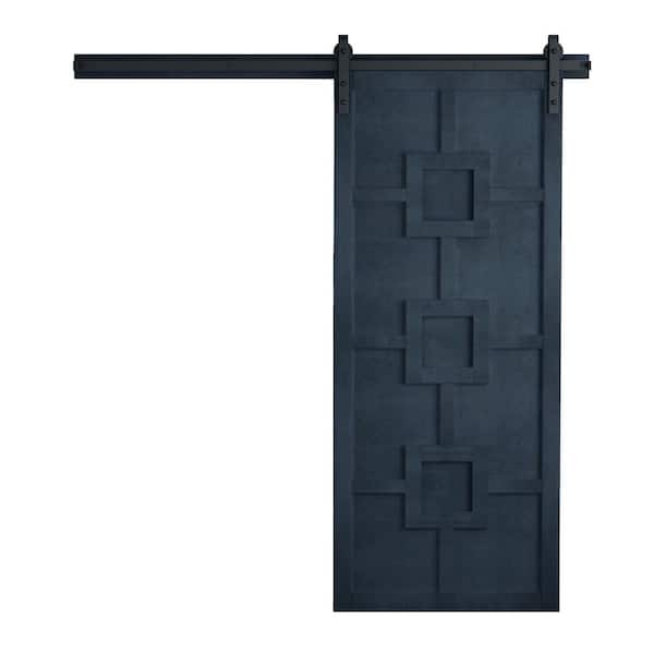 VeryCustom 30 in. x 84 in. The Mod Squad Admiral Wood Sliding Barn Door with Hardware Kit in Black