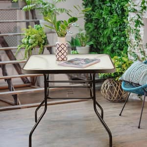 28 in. Square Metal Outdoor Coffee Table with Tempered Glass Tabletop