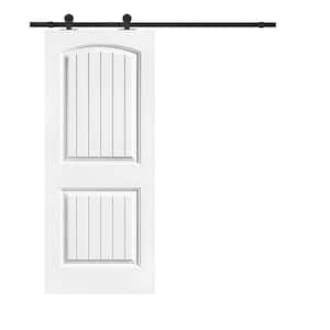 Elegant Series 30 in. x 80 in. White Primed Composite MDF 2 Panel Camber Top Sliding Barn Door with Hardware Kit