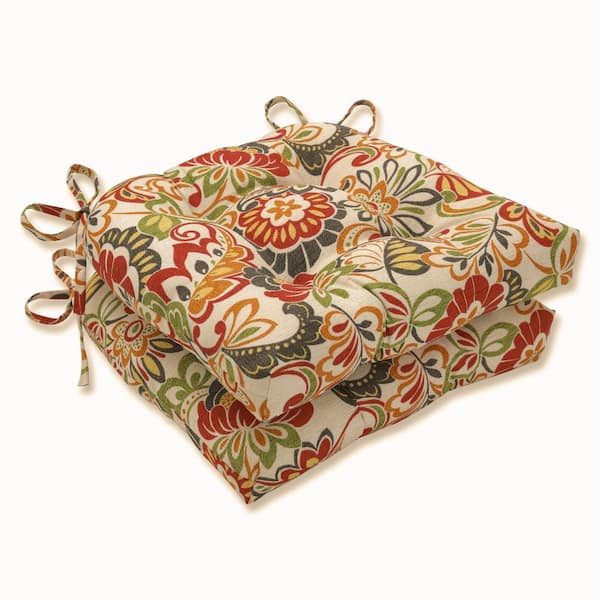 Pillow Perfect Floral 16 x 15.5 Outdoor Dining Chair Cushion in Green/Red (Set of 2)