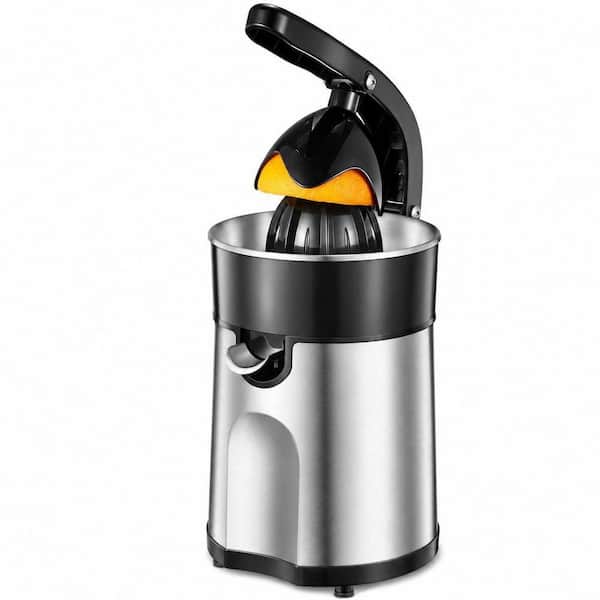 Electric Citrus Juicer Squeezer with 2 Interchangeable Cones for Orange Lemon Grapefruit Stainless Steel Black+Silver