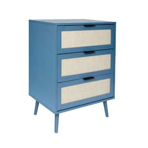 23.6 in. W x 15.4 in. D x 30.5 in. H Blue Linen Cabinet with 3 Engineered Rattan Drawers