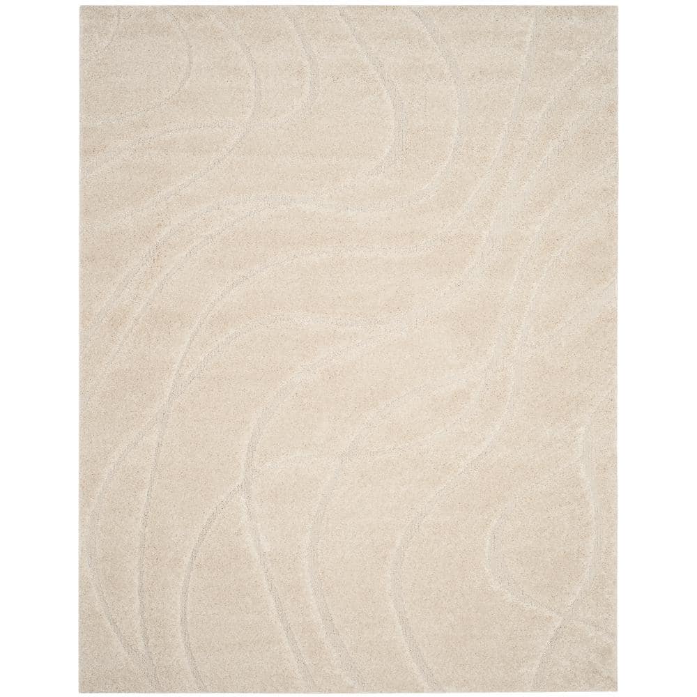 SAFAVIEH Florida Shag Cream 9 ft. x 12 ft. Solid Area Rug SG471-1111-9 ...