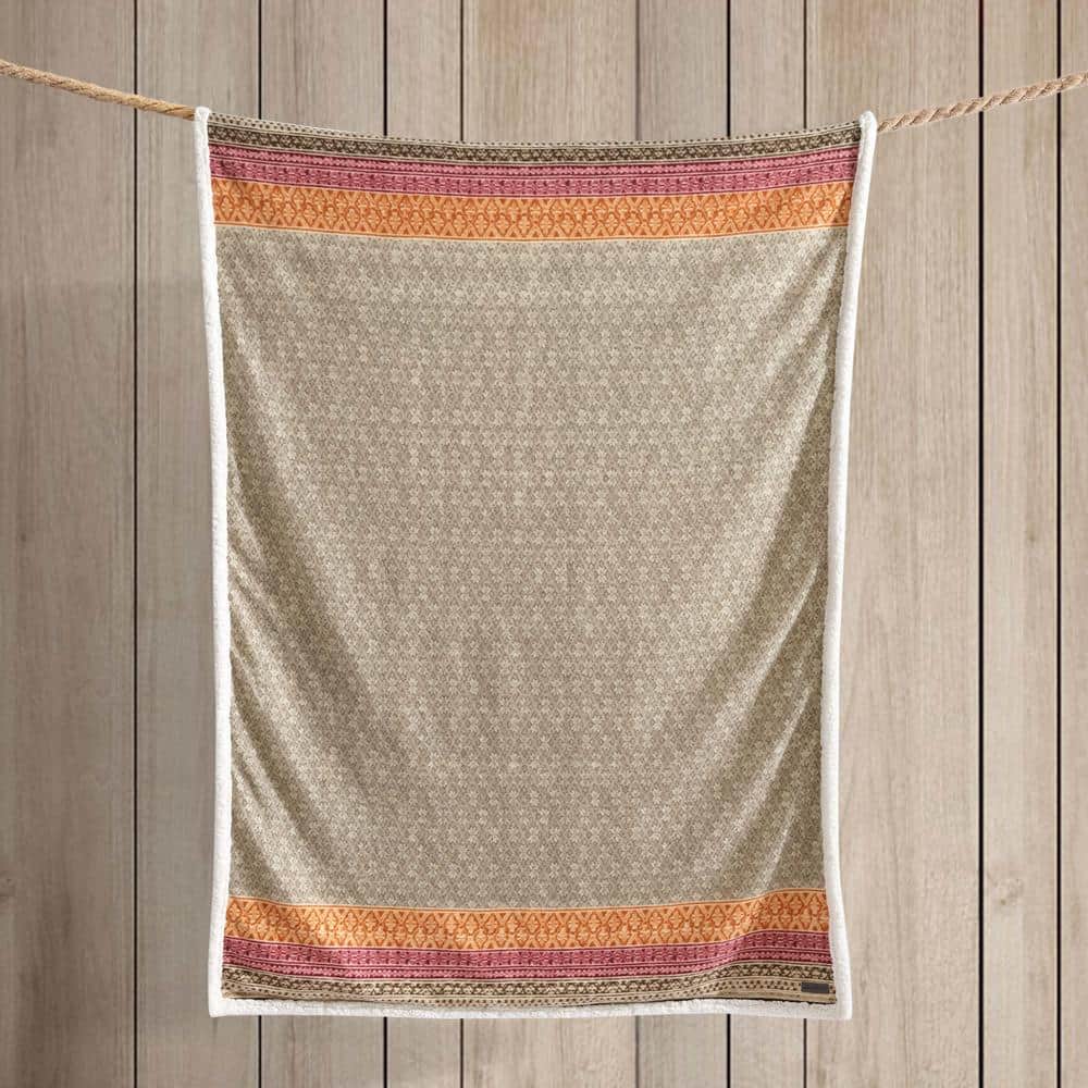 Cozy Sherpa-Fleece Reversible Throw Blanket, 50" x 60", Khaki