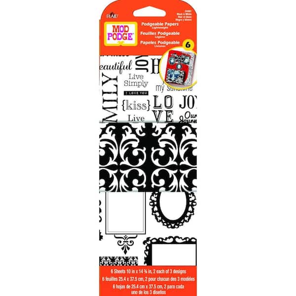 Mod Podge 6 Sheet Paper Black and White Damask/Word