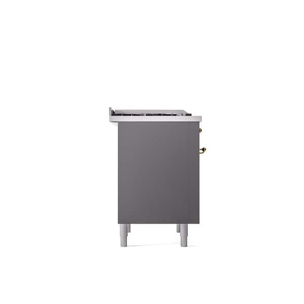 Nostalgie II 36 in. 6 Burner plus Griddle Freestanding Dual Fuel Natural Gas Range in Graphite Matte with Brass Trim