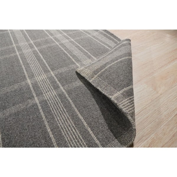 Gray 3 ft. x 5 ft. Hand-Knotted Wool Reversible Plaid Rug by, Stylish and Versatile for Adding a Touch, Area Rug