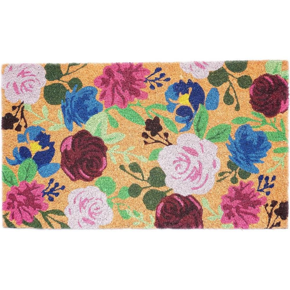HomeRoots Multi-Colored 36 in. x 24 in. Coir Non-Slip Indoor/Outdoor ...