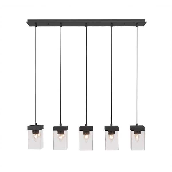 Unbranded Kingsport 60-Watt 5 Light Espresso Linear Chandelier Pendant Light with 4 in. Clear Bubble Glass Shade, No Bulb Included