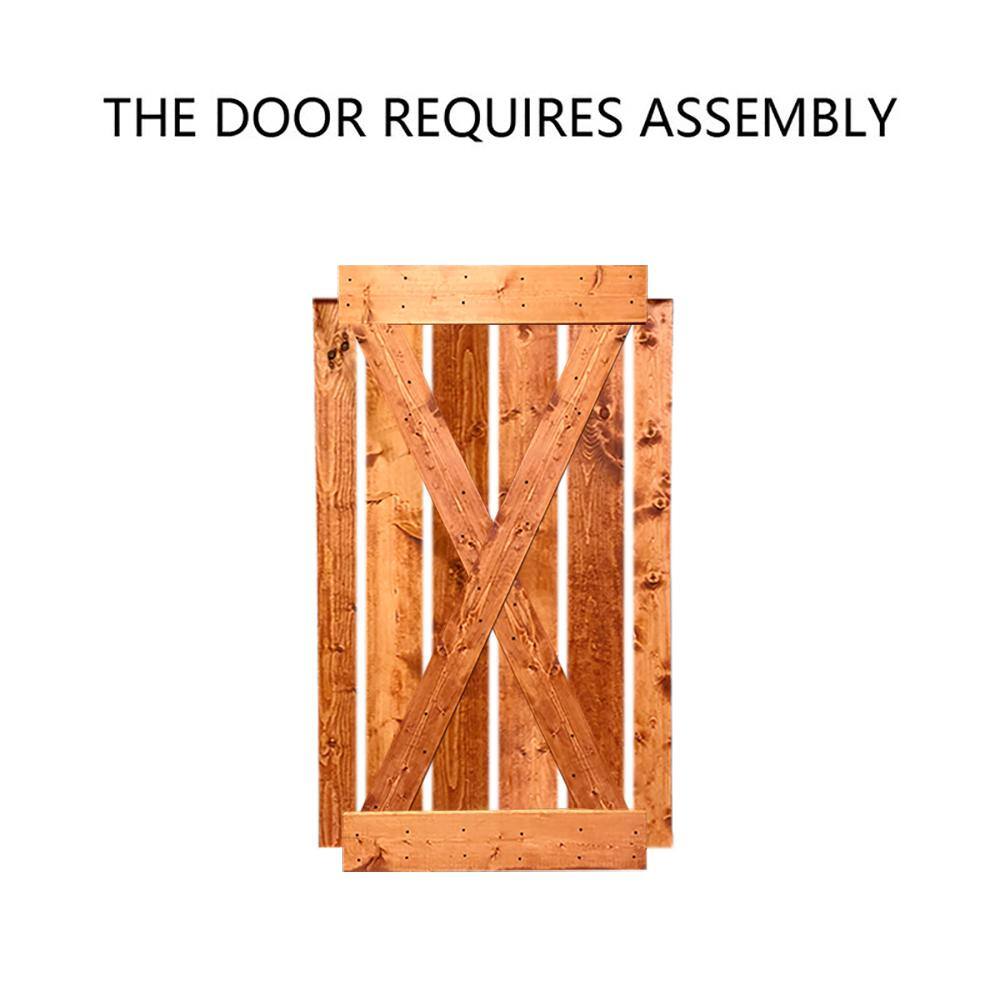 76 in x 84 in Red Walnut Knotty Pine Double Sliding Barn Door