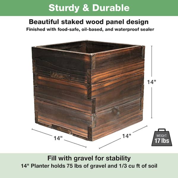 EXCELLO GLOBAL PRODUCTS Large 14 in. Dark Brown Wooden Planter Box