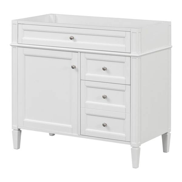 Renata 35.74 in. W Modern Freestanding Bath Vanity Cabinet without Top in White with Door, Tip-out Drawer, 2 Drawers